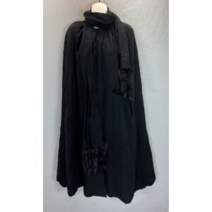 VTG Cest Simone Cape Mink Fur Tails 100% Wool Duster Evening Coat MD Goth Witchy